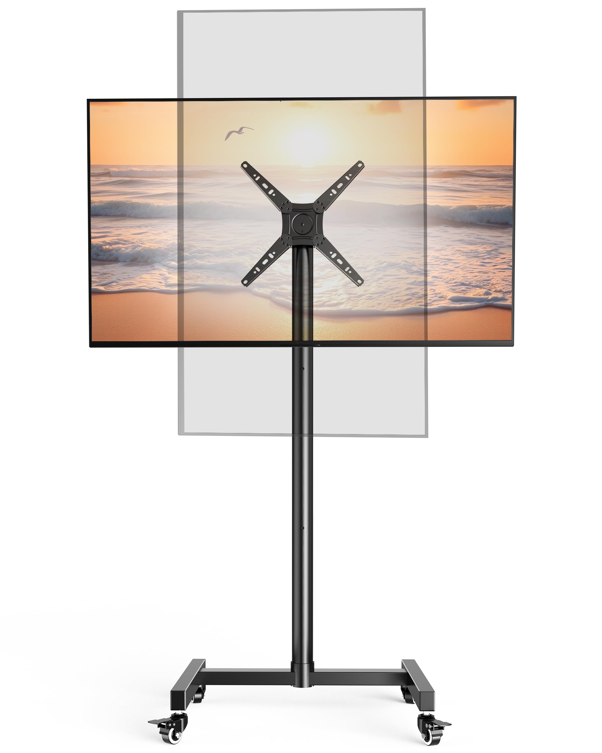 Soporte de TV móvil con Ruedas para televisores y monitores de 17 a 50 Pulgadas, Horizontal a Vertical, Altura Ajustable, Soporte de TV portátil con Ruedas MAX VESA 300 x 300 mm hasta 30 kg