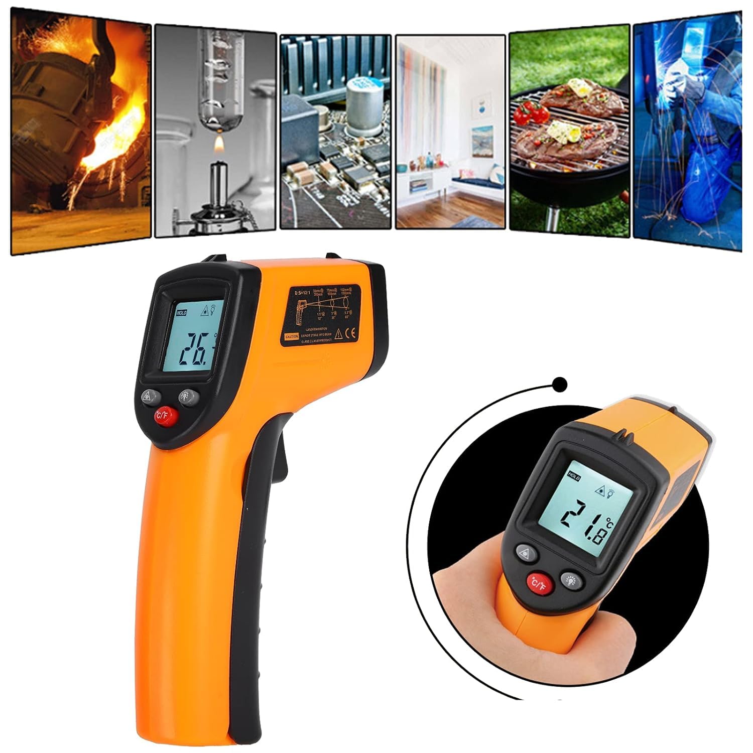 LABART Laser Infrared Thermometer Non-Contact Digital Temperature Gun-50°C to 400°C(-58°F to 752°F) IR Thermometer for Industrial, Kitchen Cooking, Ovens (Orange) Plastic