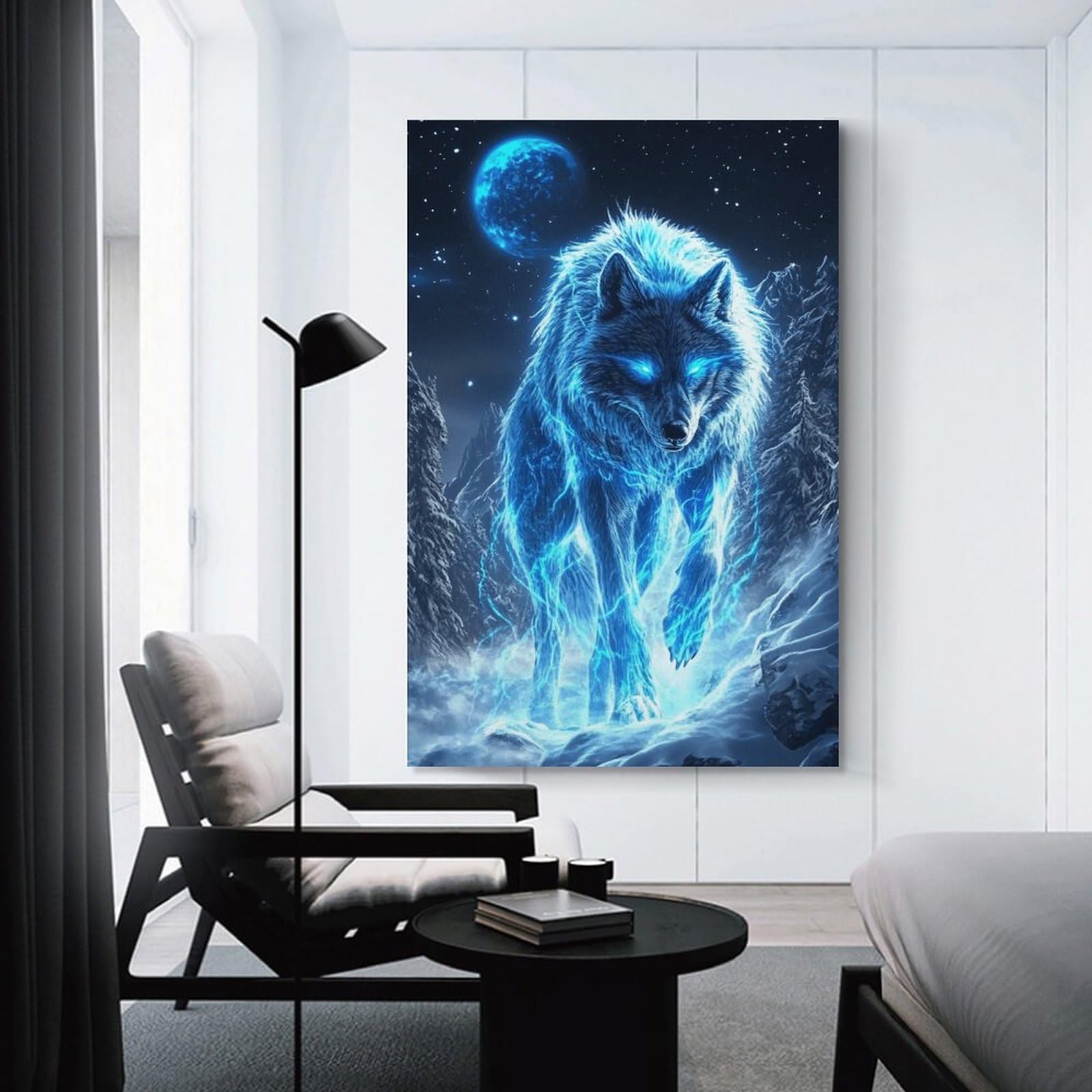 Junmoney Unframe-Style-11 Electric Wolf Art Print Wall Decor Canvas Print, 24X36inch(60X90cm), For Lounge, Bedroom Or Personal Spaces, Thoughtful Wall Decor For Art Lovers