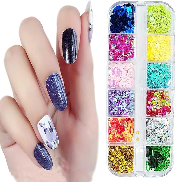 Zeayebsr 12 Colors Holographic Chunky Glitter, Iridescent Glitter Flakes Holographic Nail Sequins Chunky Glitter Irregular Resin Epoxy Paint Art Craft Festival Cosmetic Body Glitter