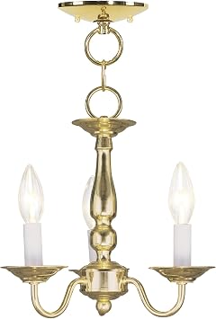 Livex Lighting 5009-02 Williamsburgh 3-Light فانوس معلق قابل للتحويل/حامل سقف، نحاس مصقول
