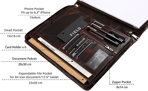 Miniatura 4 de Organizador de cuero personalizado para IPaddocumentos, portafolio de negocios con soporte para bloc de notas de cuero A4, carpeta compacta de cuero