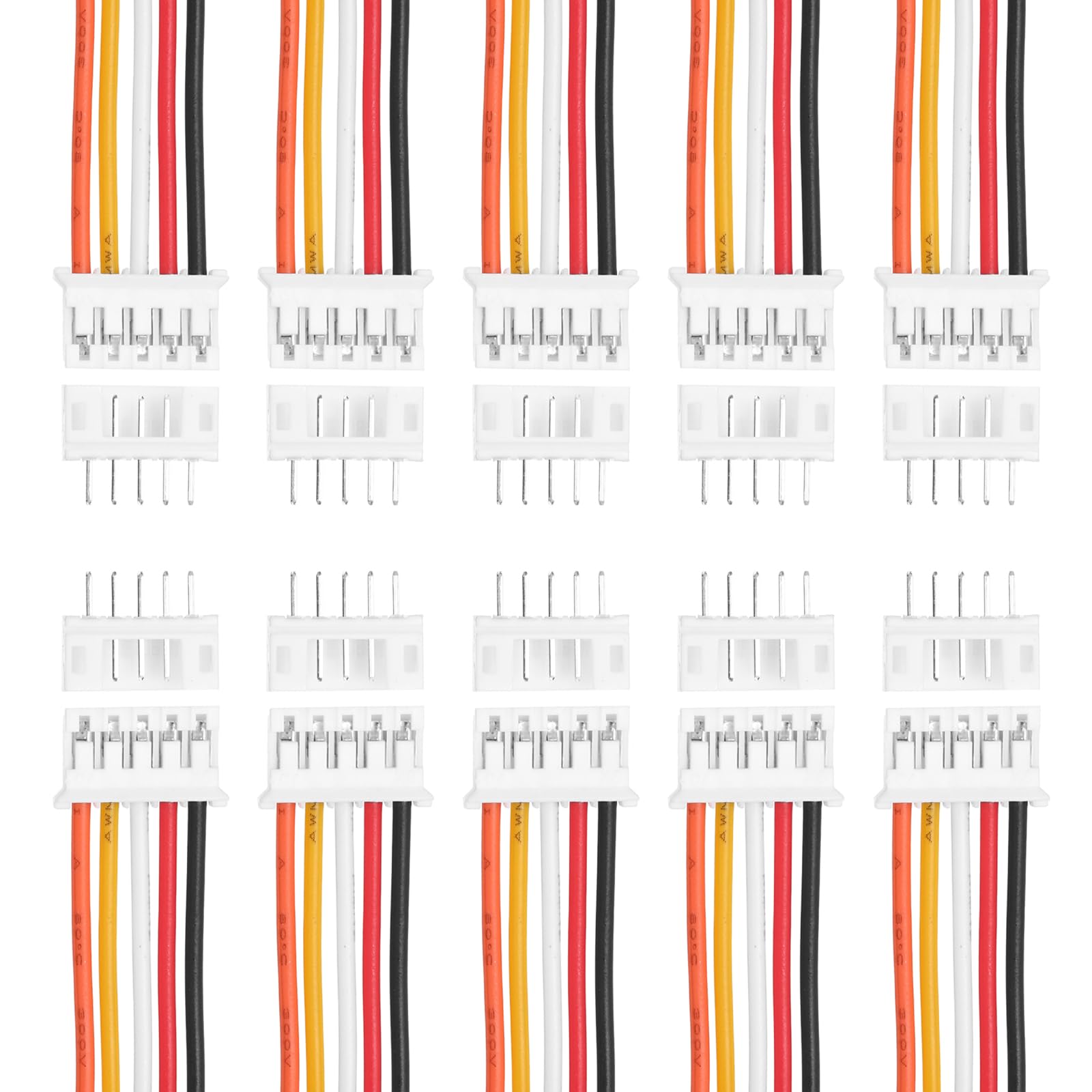 MECCANIXITY 20Pcs PH 2.0mm 5 Pin Single Head Male Connector Plug with 26 AWG 100mm Wire Cable Female Motherboard Connector for Speakers,LED Light Strips