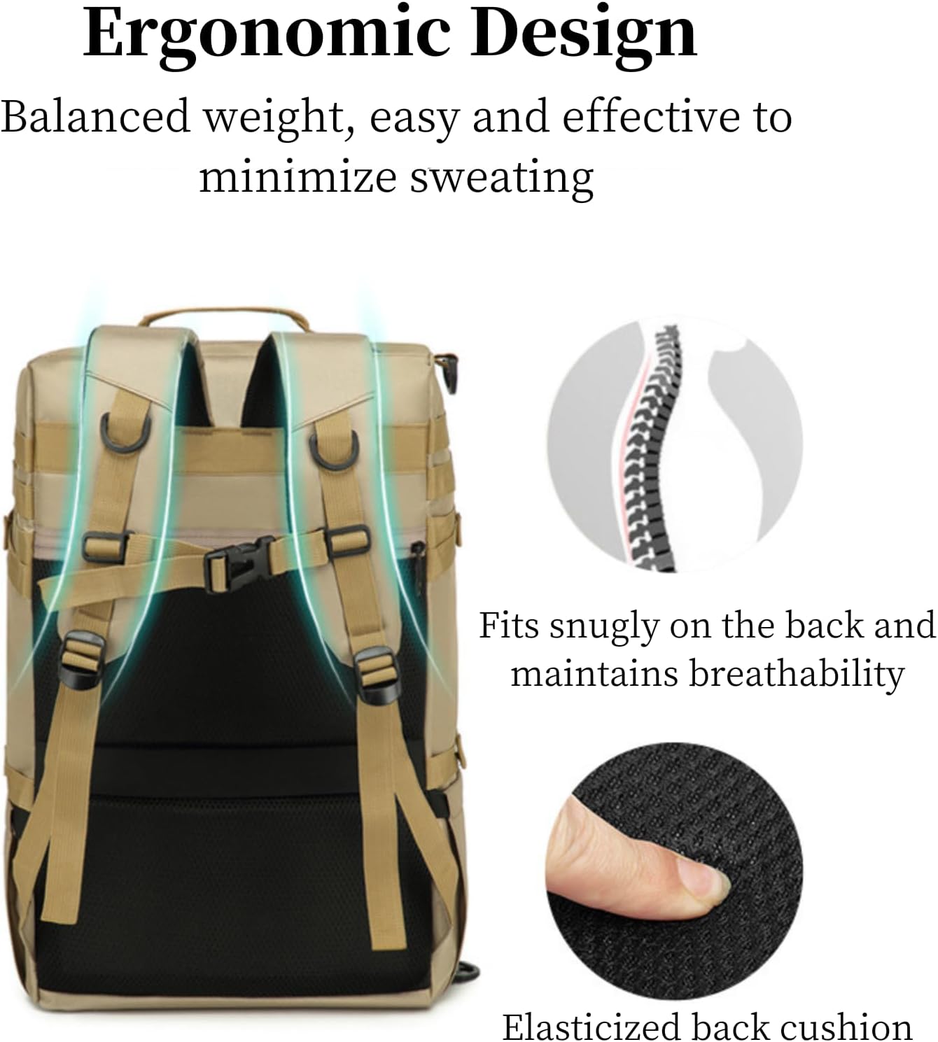 45L Travel Backpack, 15.6 Inch Laptop Backpack for Men Women, Large Carry on Backpack Airplane Approved, Waterproof Rucksack Casual Daypack with Shoe Compartment for Work Business Hiking Black - Image 7