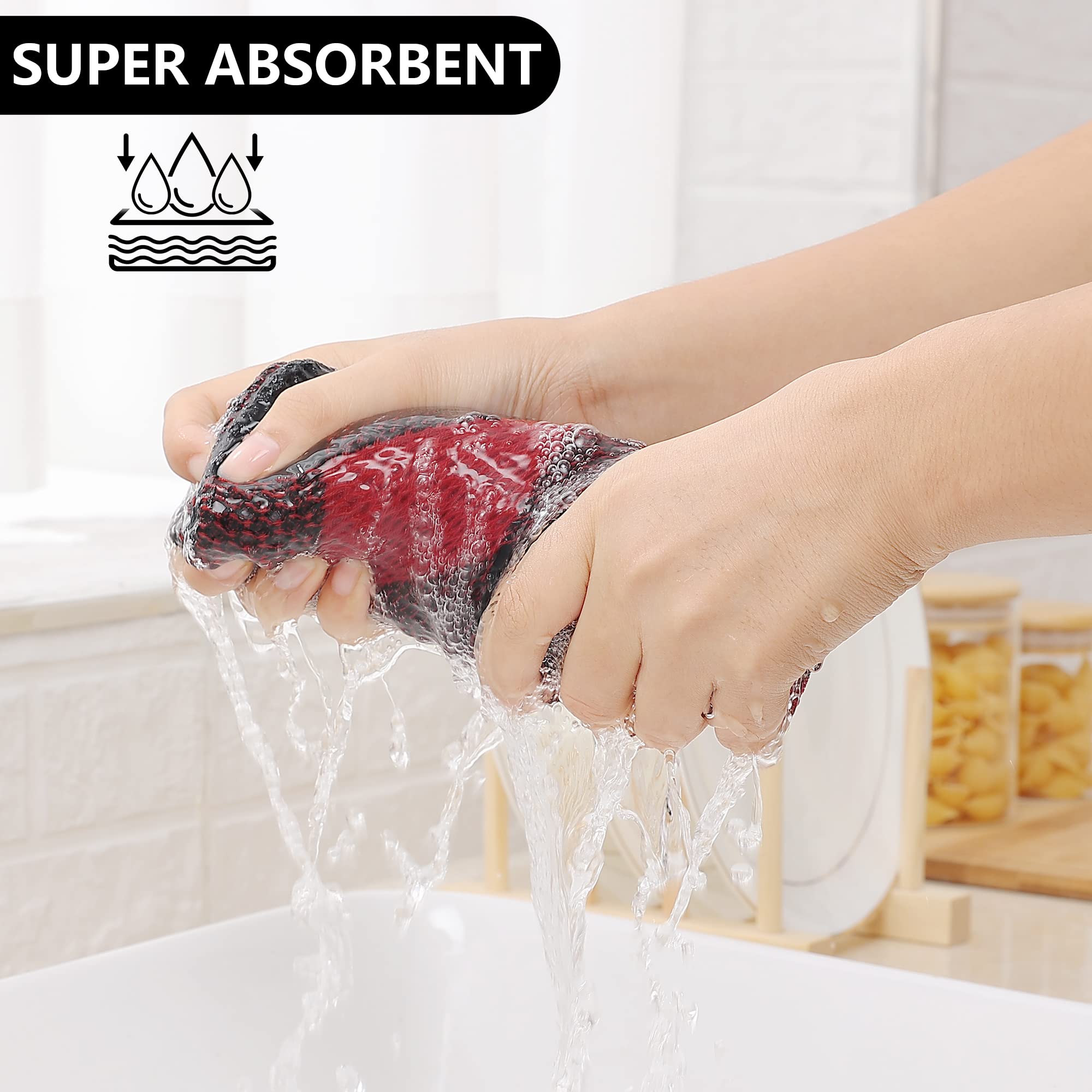 Homaxy Lot de 12 torchons à Vaisselle 100% Coton gaufré, 30,5 x 30,5 cm, Super Doux et absorbants, séchage Rapide, Noir et Rouge