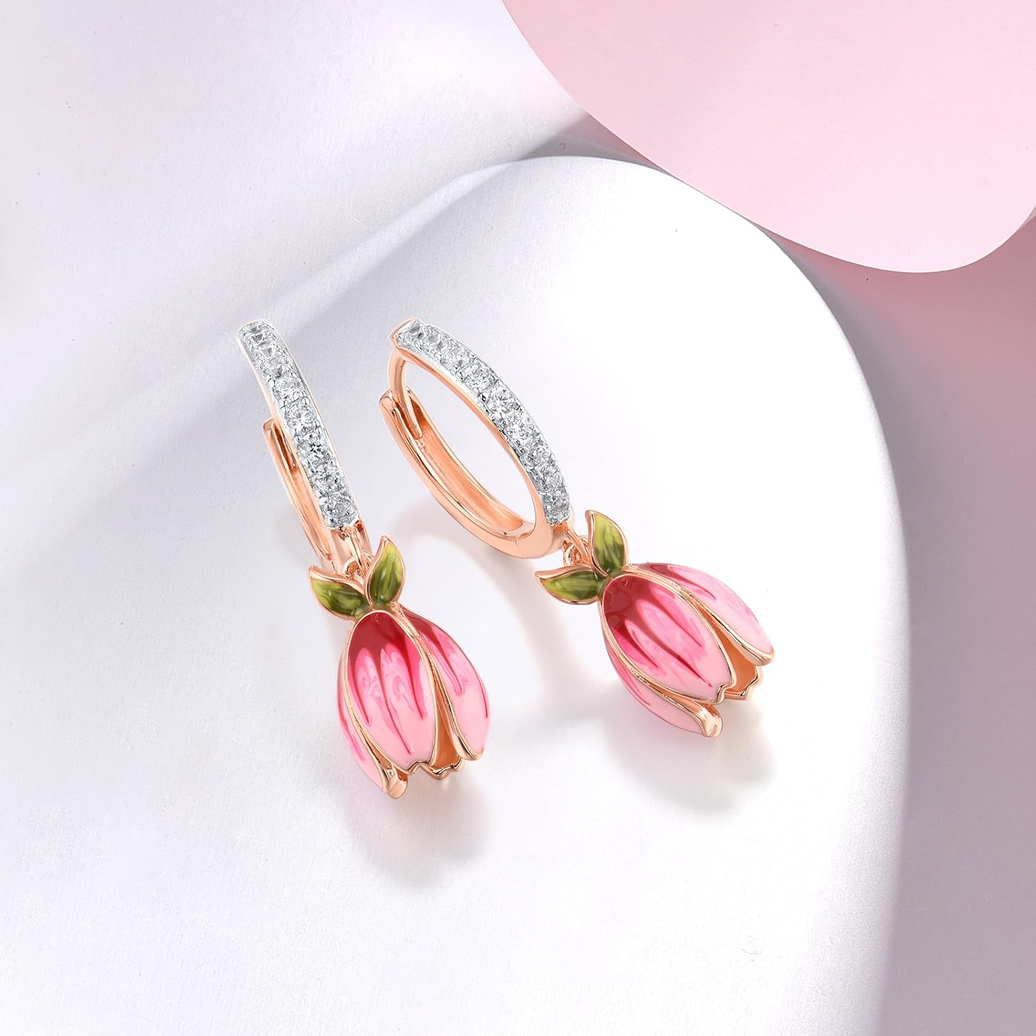 Santuzza 925 Sterling Silver Enamel Tulip Cuff Pierced Earrings for Women - Image 3