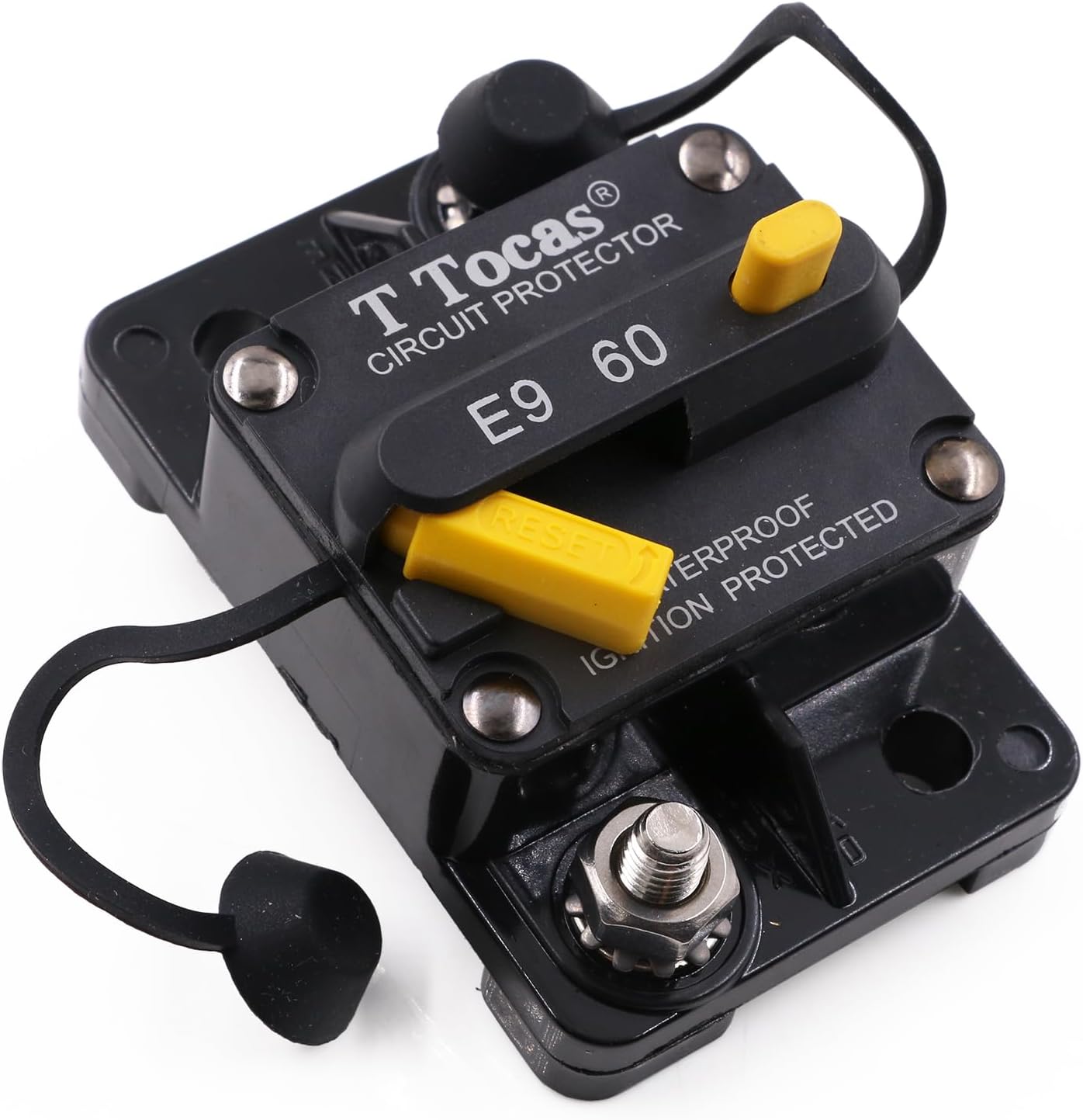 E9 60A Amp Trolling Motor Circuit Breaker with Manual Reset for Fishing Boat Marine Car Automotive Solar Battery RV | 12V - 72V DC Switchable Waterproof