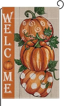 ONFAON Fall Decorations for Home,Fall Welcome Garden Flag 12 * 18 Inch Double Sided for Outside, Leaves Pumpkin Seasonal Thanksgiving Rustic Yard Outdoor Decorative Flag