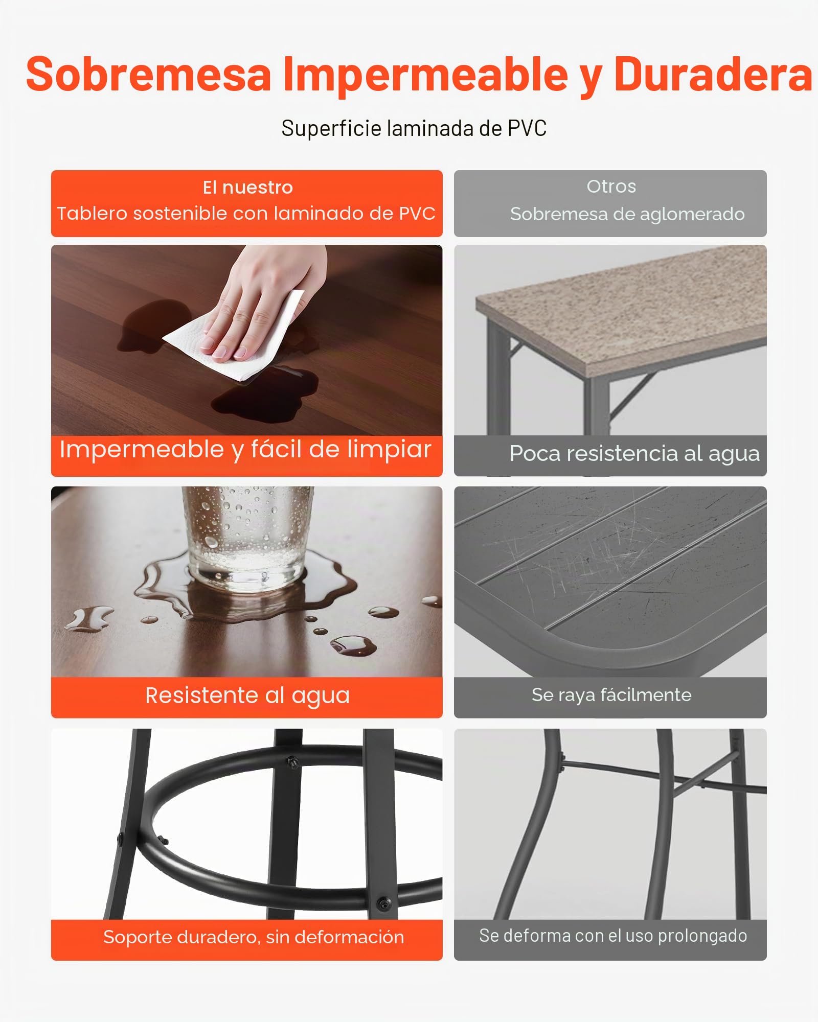 VEVOR Mesa Redonda de Bar para Exteriores, Mesa de Bistró de 600 x 600 x 1000 mm, Mesas de Patio con Estructura Metálica Resistente, Mueble de Mostrador para Comedor, Balcón, Jardín y Piscina