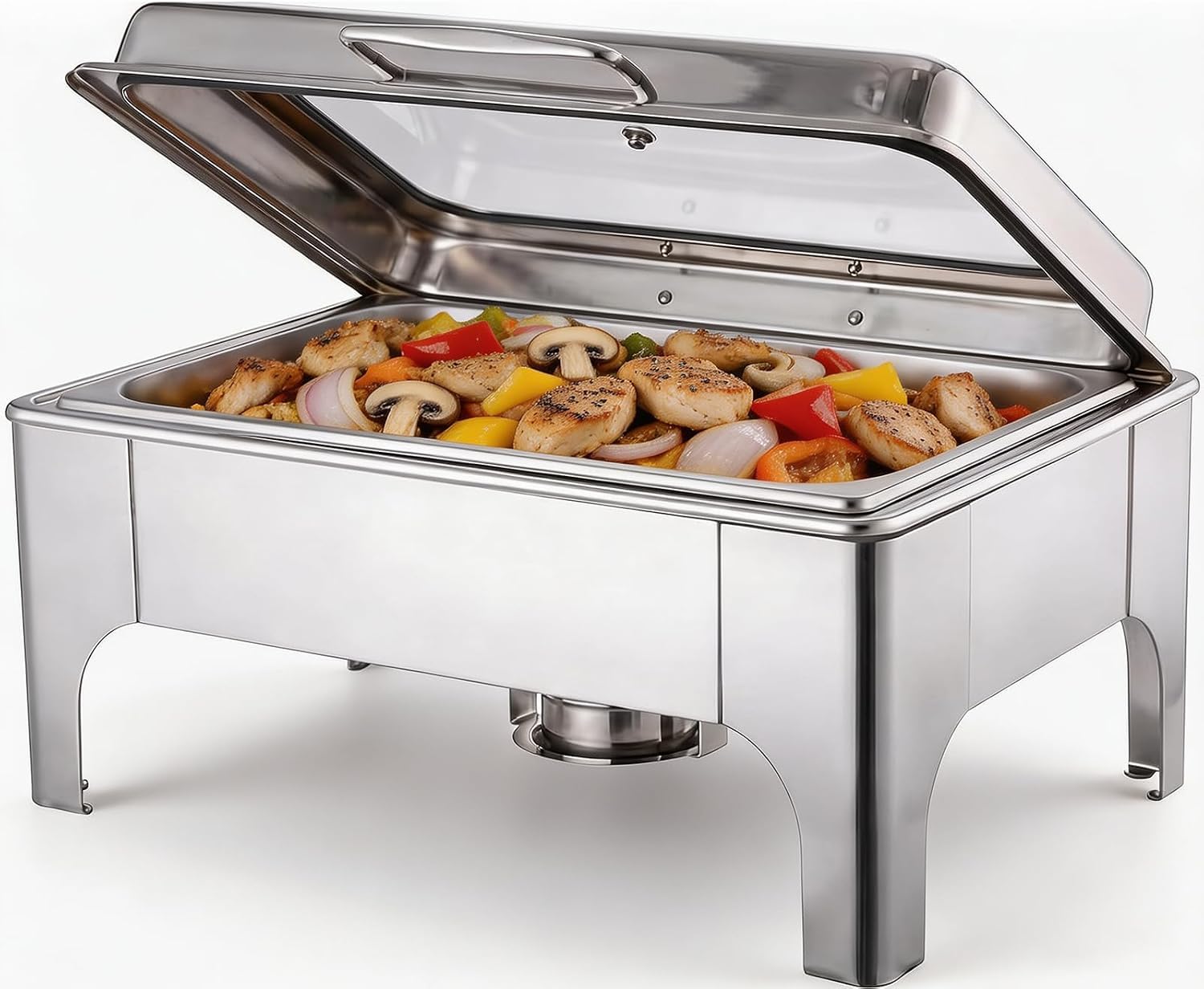 Platos rectangulares para bufé, acero inoxidable de 9 cuartos con tapa de vidrio, ideal para catering, fiestas y eventos, solución duradera y práctica para servir alimentos