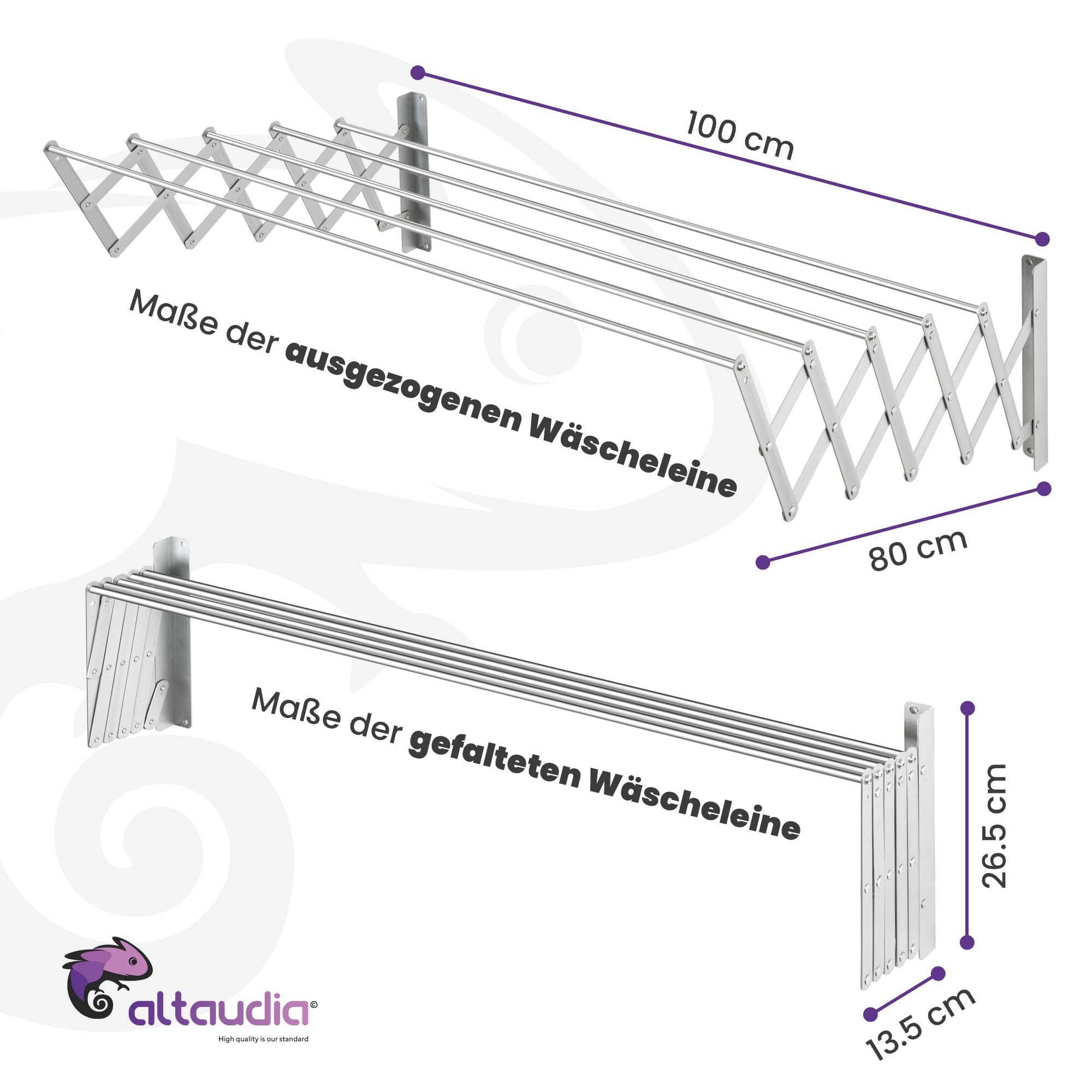 Wandtrockner Ausziehbar 120cm Antioxidans – Unsichtbar und Klappbar mit 6 Aluminiumstangen, Ausziehbar 9.5–60 cm, Wandmontage innen Oder Außen, Einfache Montage, Sichtbar