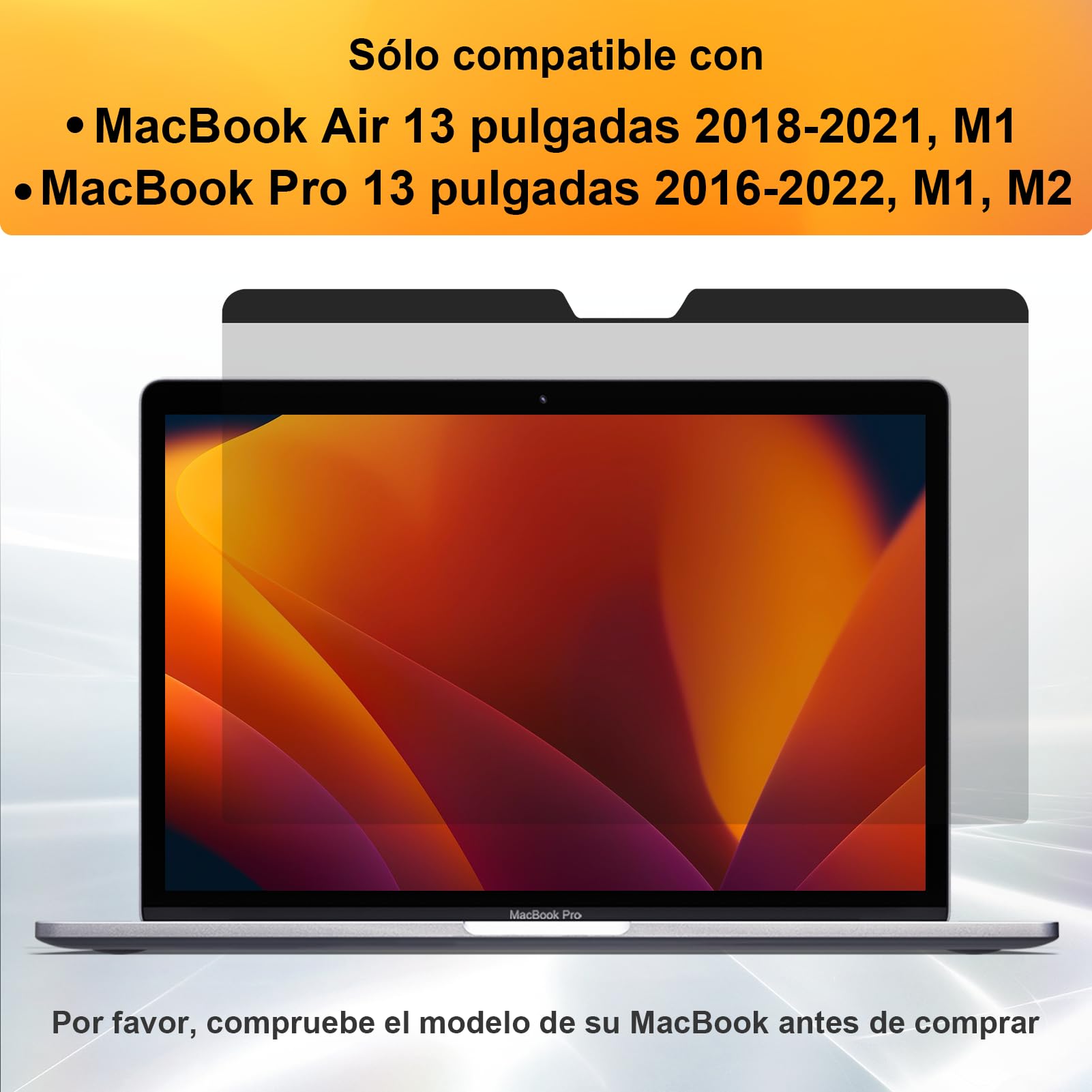 Magnético Filtro de Privacidad Compatible con MacBook Air 13 Pulgadas(2018-2020 M1), Filtros de Pantalla MacBook Pro 13 Pulgadas (2016-2021, M1 M2)，Privacy de Protector Pantalla con cámara privacidad