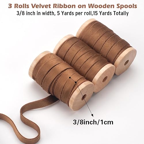 Miniatura 2 de Cinta de terciopelo marrón de 3/8 pulgadas, cinta de terciopelo de Navidad de doble cara, 15 yardas de cinta de terciopelo delgado gris pardo