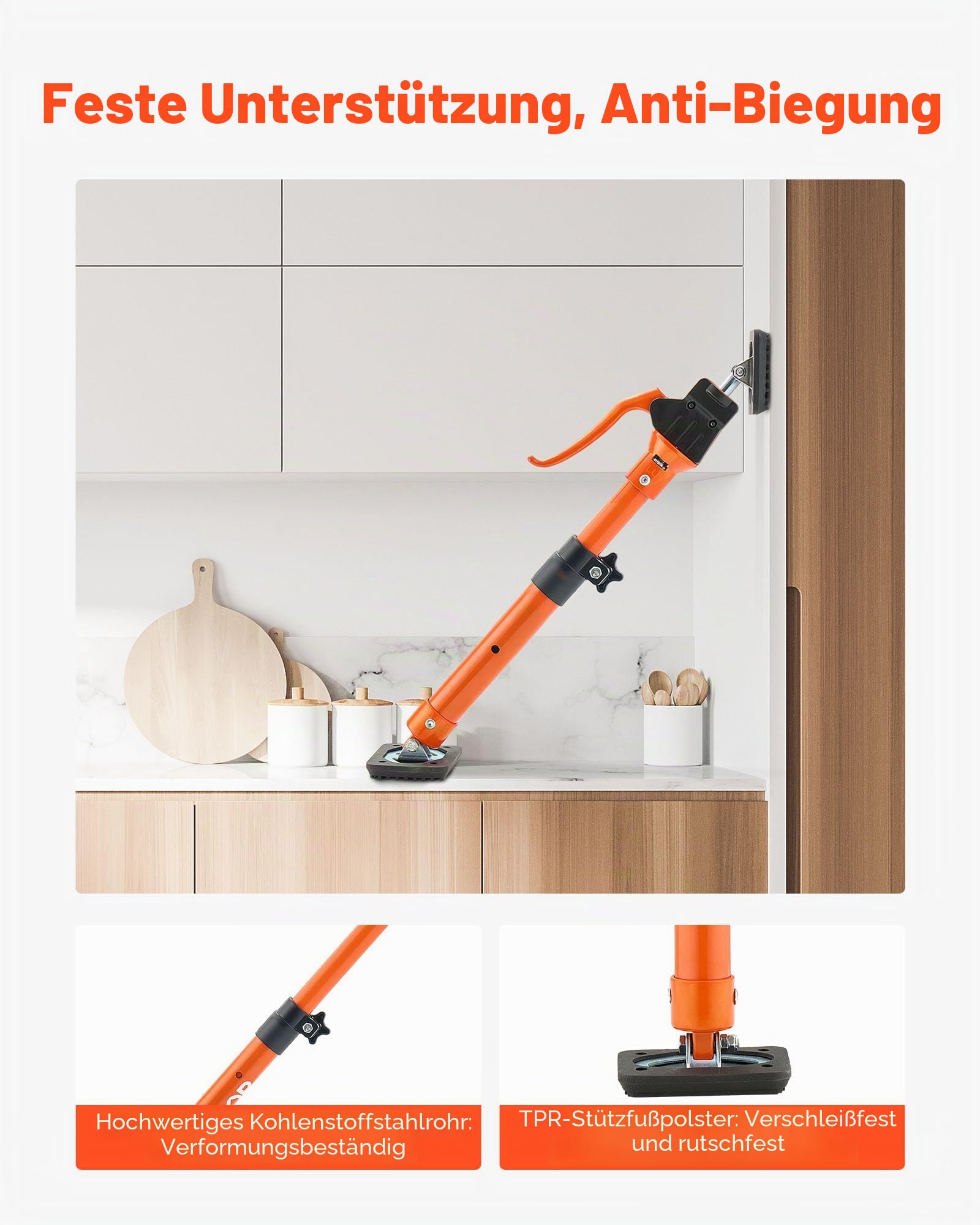 VEVOR Einhandstütze, 2x, Deckenstütze 64,5–115cm, Teleskopstütze aus Stahl, Montagestütze bis zu 100kg Kapazität zum Installieren von Schränken, Anheben von Trockenbauwänden, Frachtstangen