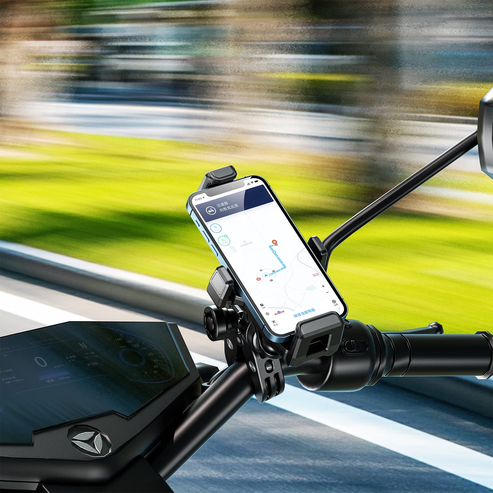 iMESTOU Anti-Vibration Téléphone Moto Mount 1 "Ball Handlebar Bike Mobike Holder Anti-Theft 360 ° de Rotation Universellement Compatible avec 4,7 "-7,2" Smartphones Max. 20mm d'épaisseur