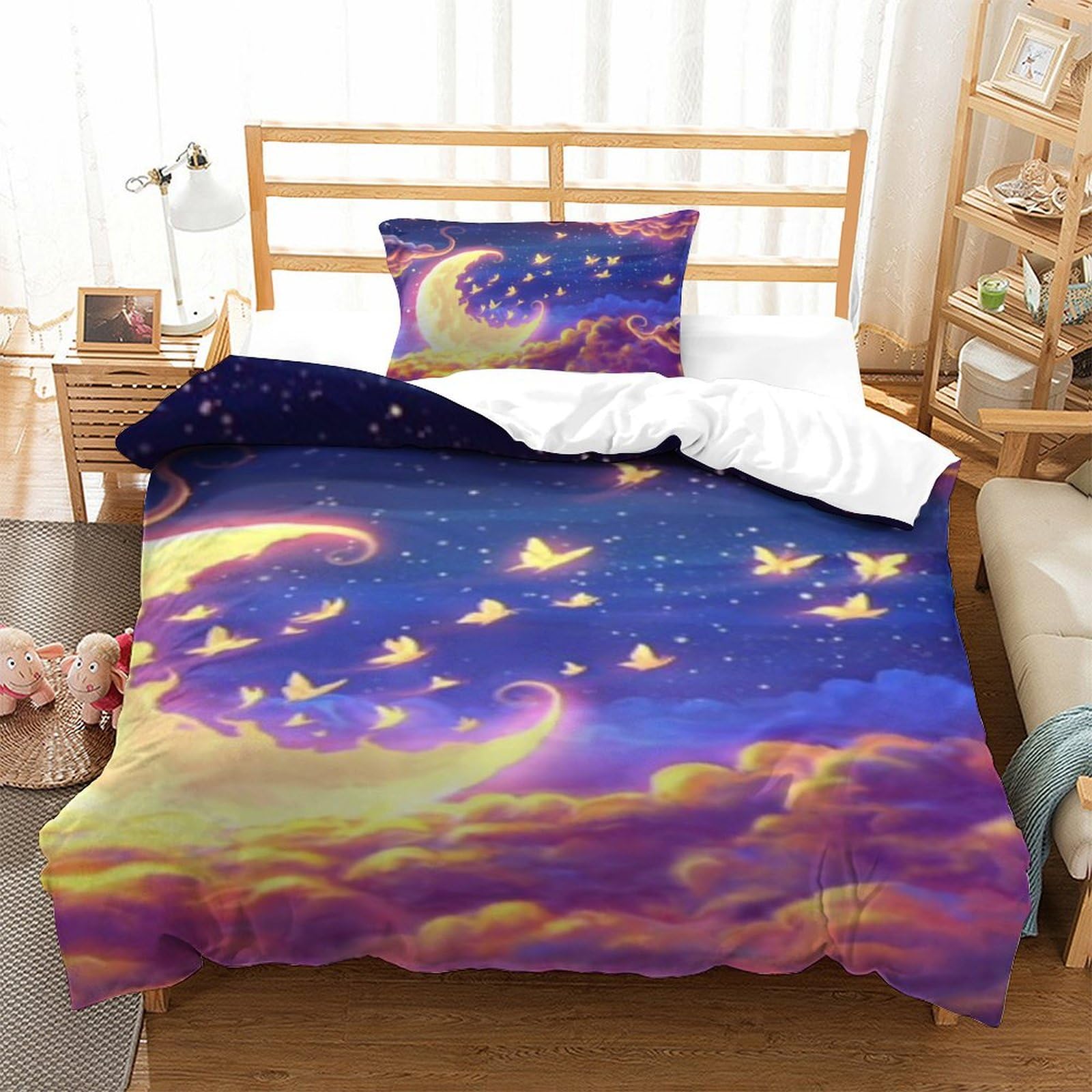 Housse de couette ciel nocturne parure de lit 3D 135x200 avec taie d'oreiller zippée