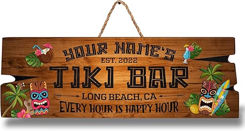 Miniatura 11 de Artsy Woodsy Letrero de madera personalizado con estampado de barra Tiki (no tallado ni neón), decoración de verano, letrero de piscina, patio