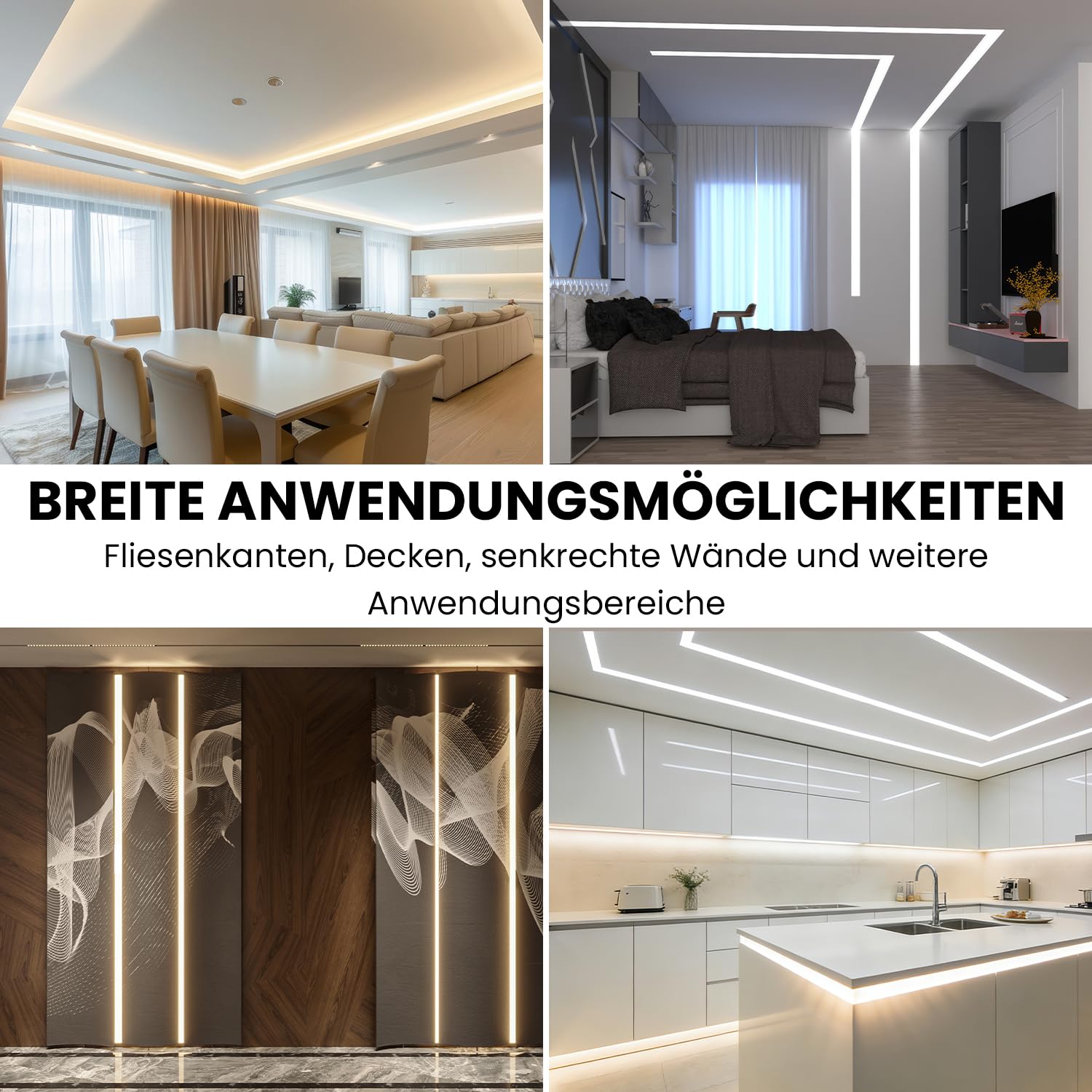 LED Trockenbauprofil Aluminium 1,4M 4,6FT Trimless Vertiefte mit Diffusor & Endkappen