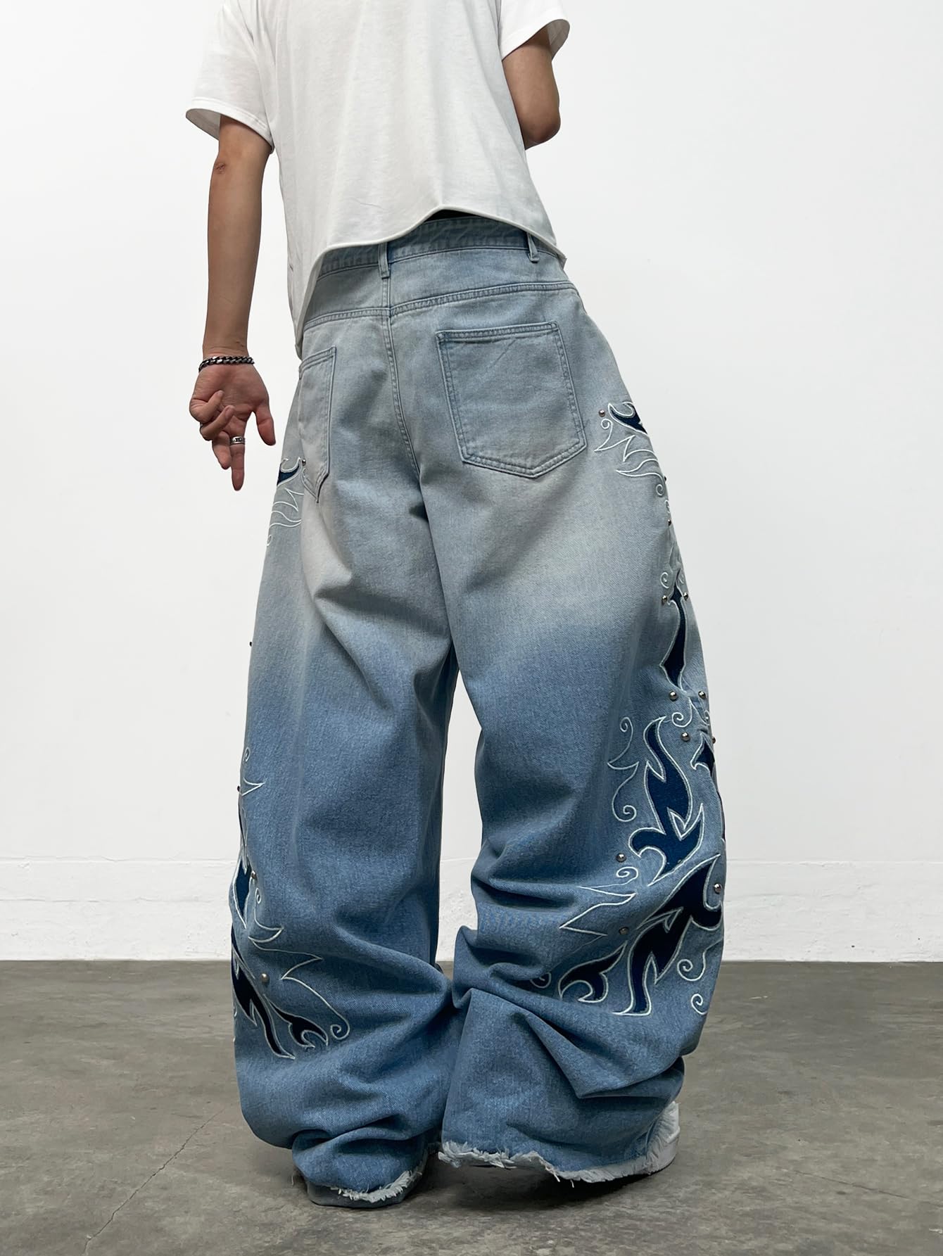 Jeans Baggy Bordados con Piernas Anchas para Hombre, Corte Casual, Estilo 2000, Streetwear