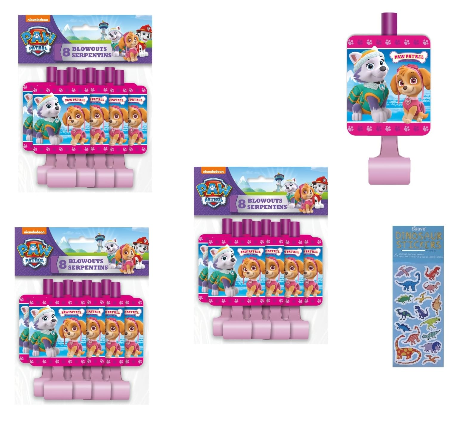 Paw Patrol Girl Pink Birthday Party Supplies Bundle includes 24 Party Blowouts