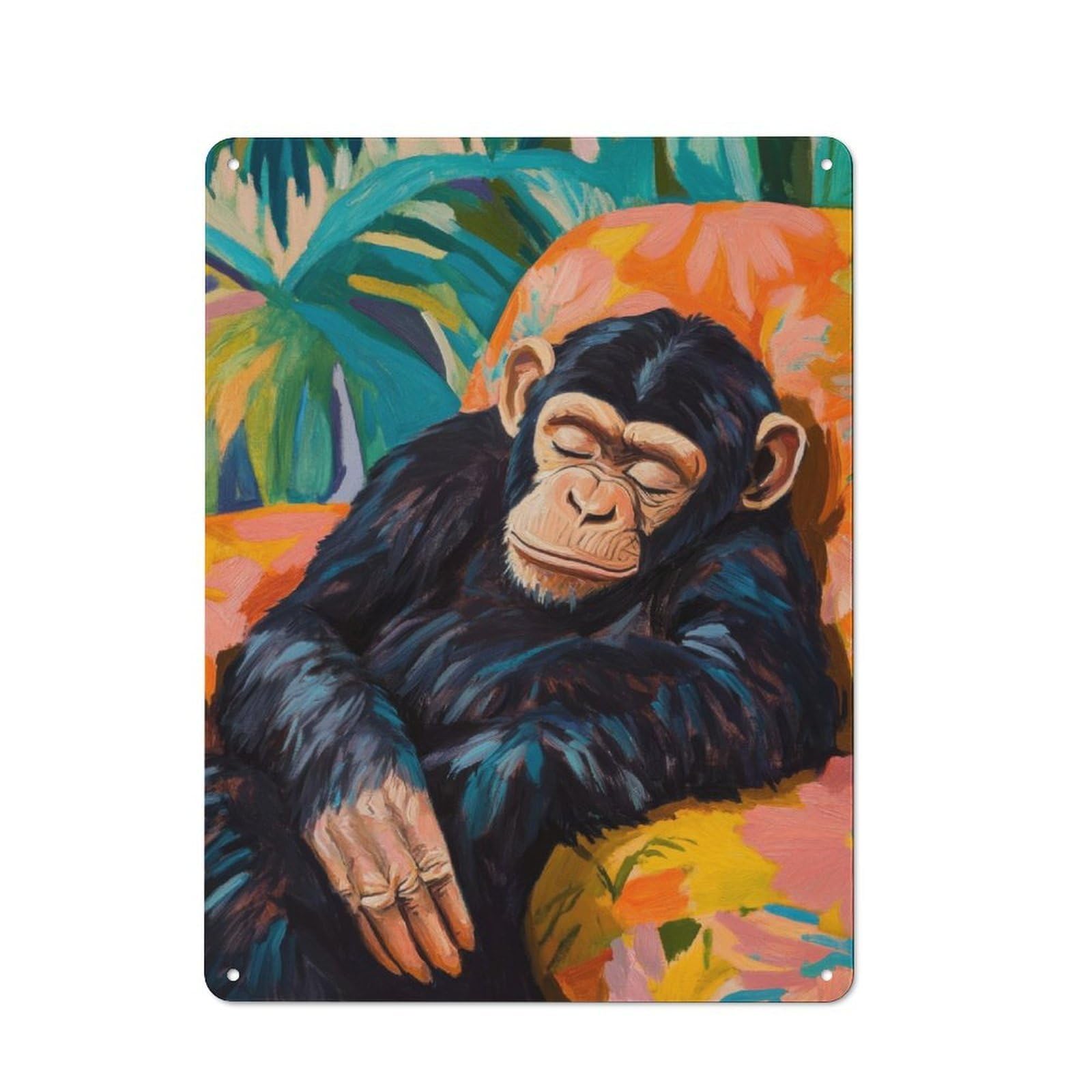 Junmoney Chimpanzee Napping Tin Wall Sign With Design 40X30cm, Classic Kitchen Wall Decor For Restaurant, Kitchen, Counter Or Breakfast Nook