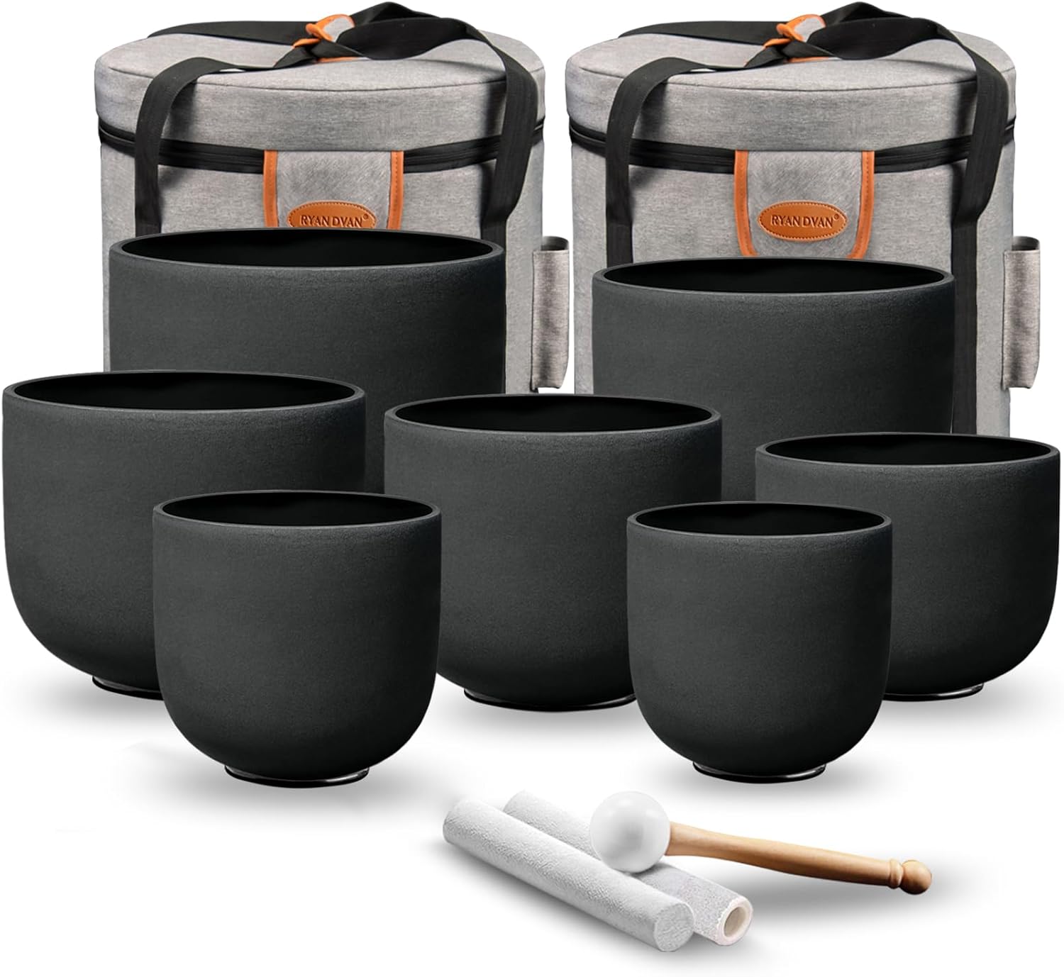 7-12 Inch Set of 7 Pcs Black Color Quartz Crystal Singing Bowl Chakra Set with Free 2 pcs Carrying Case 7-12 inch With Carrying Bag 7pcs Black Color Singing Bowls