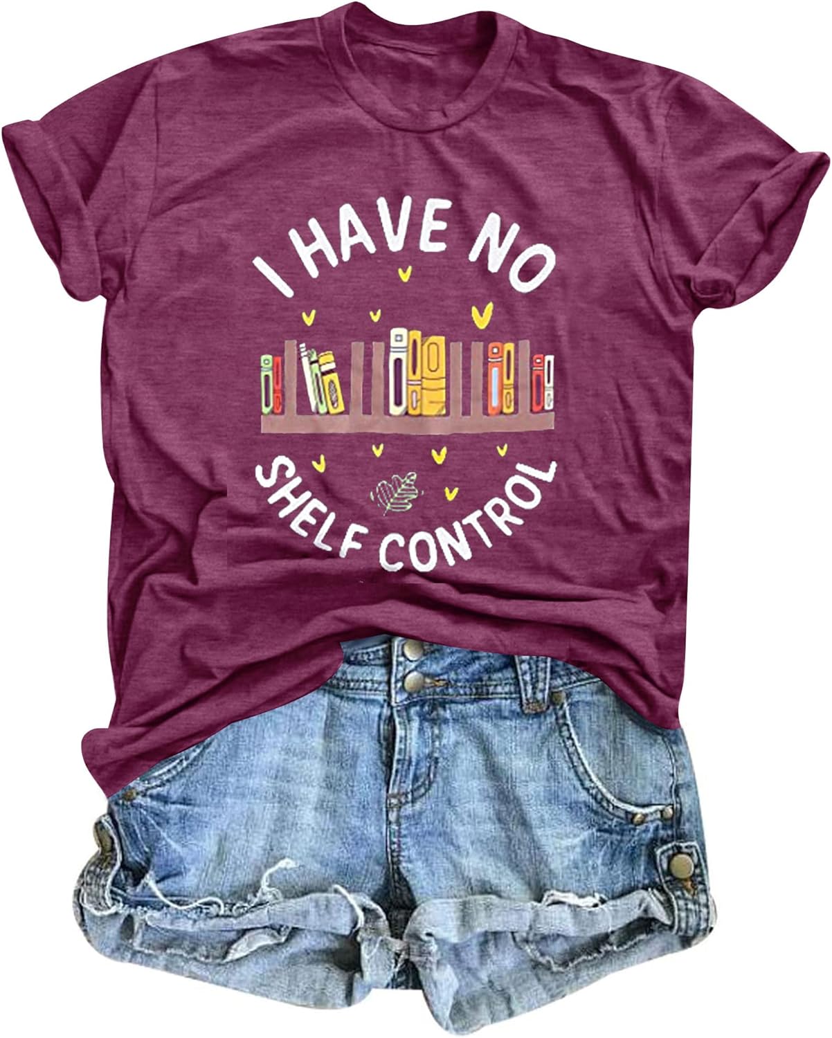 ASTANFY Book Lover Graphic Tees Women I Have No Shelf Control Shirt Book Shirts Teacher Shirts Short Sleeve