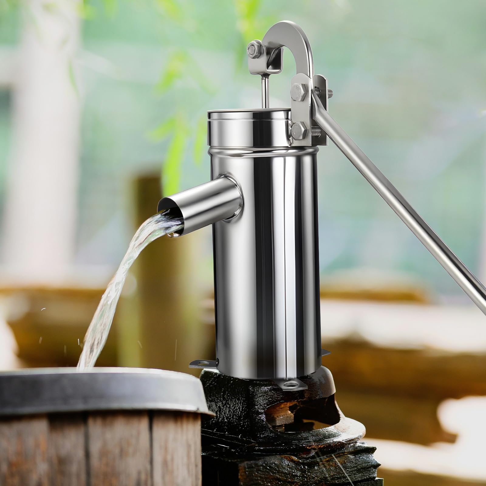 Pompa a braccio manuale moderna in acciaio inox, per giardino, acque sotterranee fino a 10 m, colore: argento