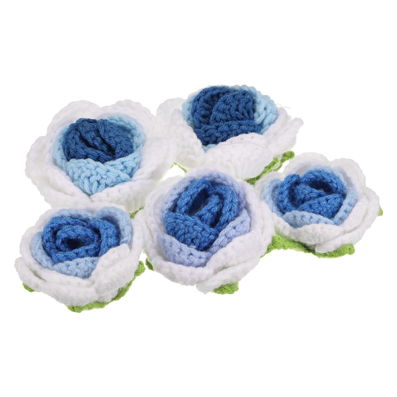 sourcing map 5pcs Flower Sew On Patches, Crochet Floral Petals Handmade Crochet Flowers Appliques Embellishments for DIY Hair Clothes Wedding Party Craft, Gradient Blue