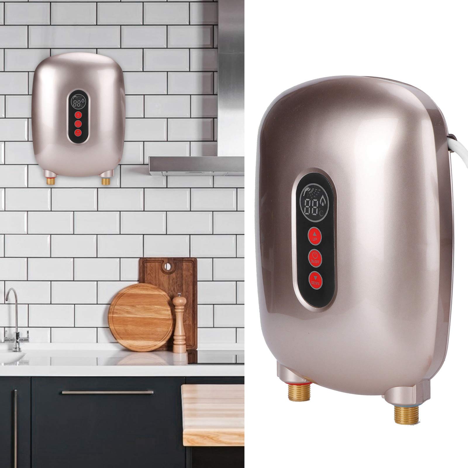 Alomejor Water Heater 6500W, High Efficiency (GOLD) | Raccordi in ottone durevoli, visualizzazione della temperatura in tempo reale, installazione ecologica e facile, sensori di