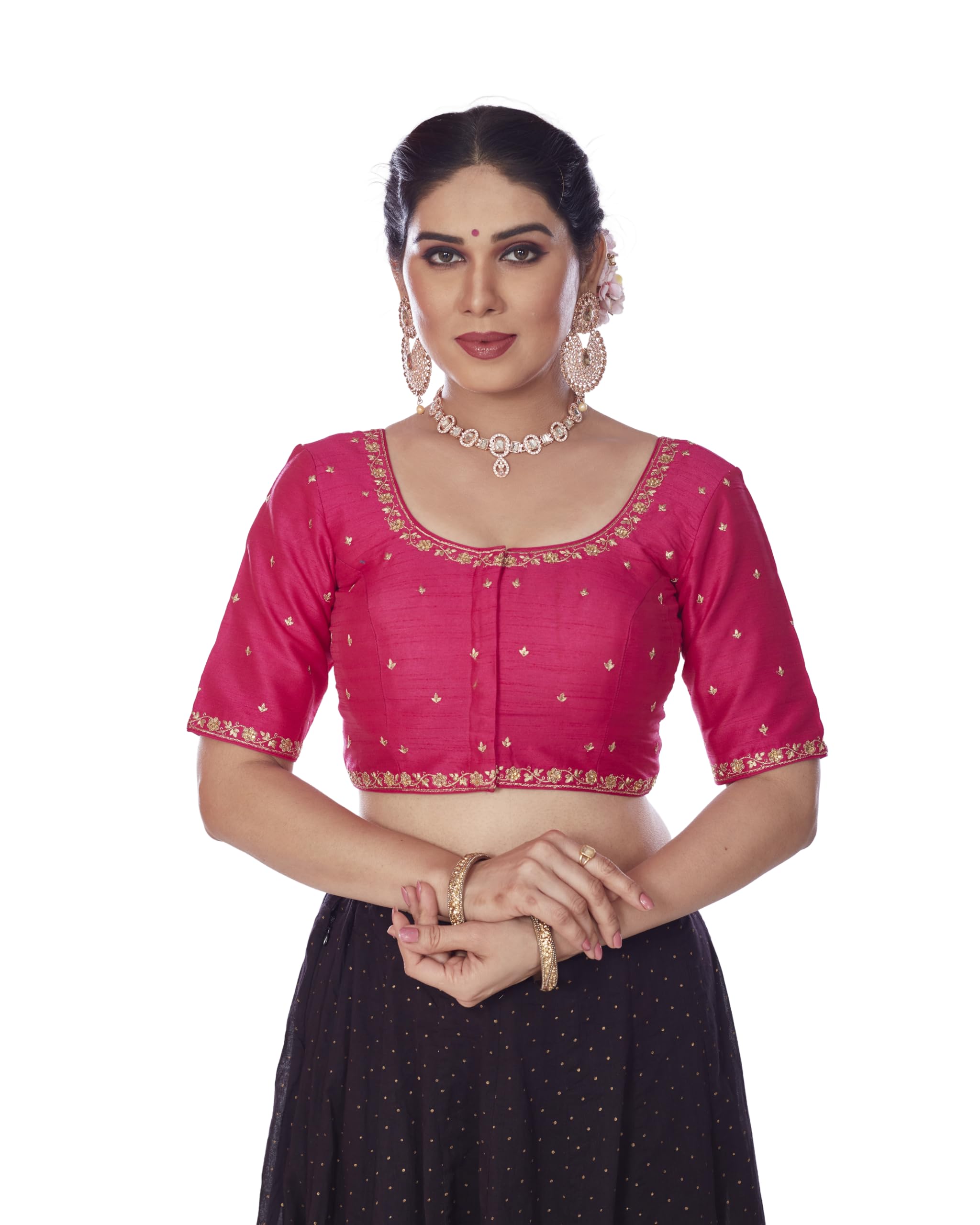 Pink Premium Designer Readymade Black Blouse for Women | Golden Zari Embroidery Blouse-picture-42