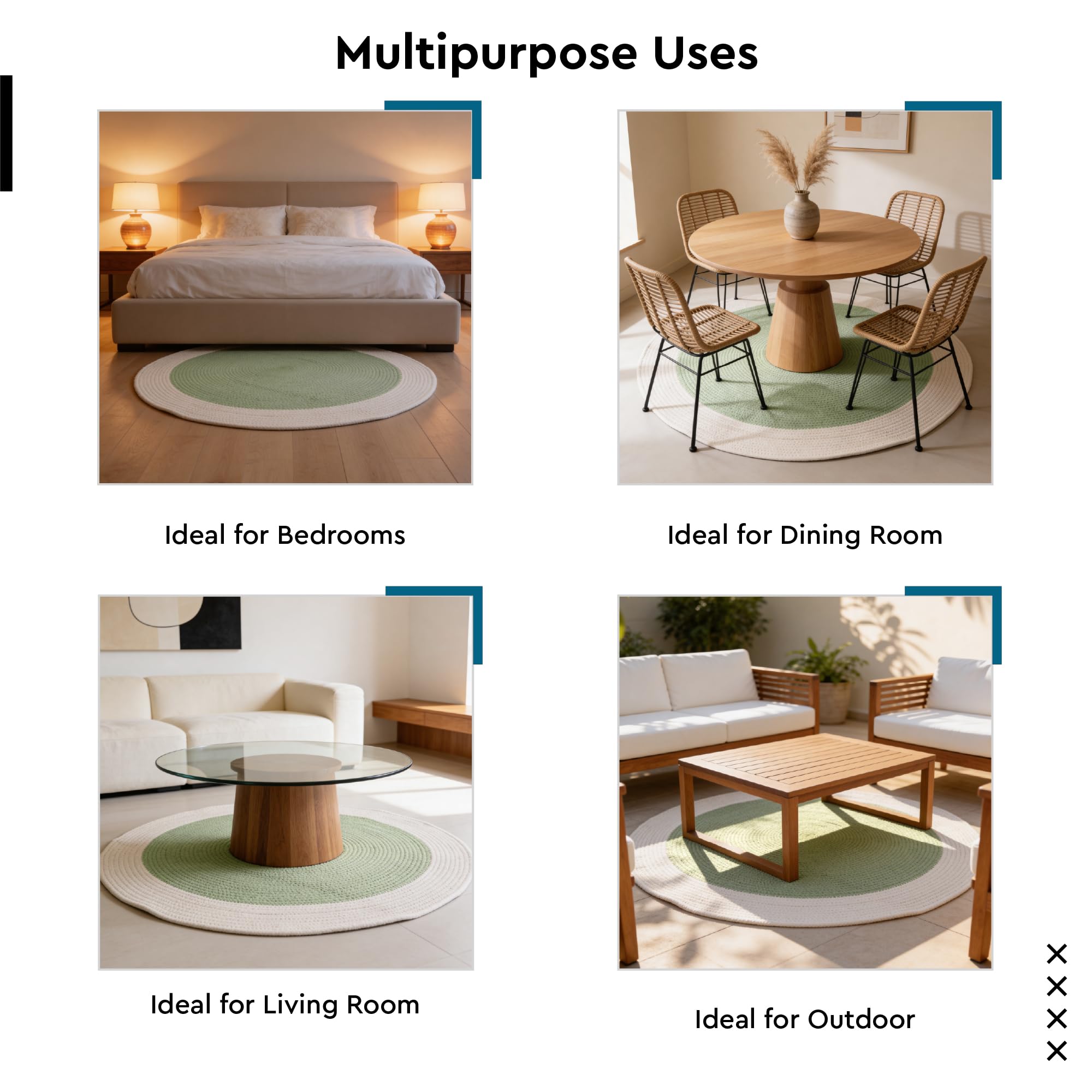 Encasa XO Round Braided Rug - Sage & Off White -6 Encasa XO Round Braided Rug - Sage & Off White -6