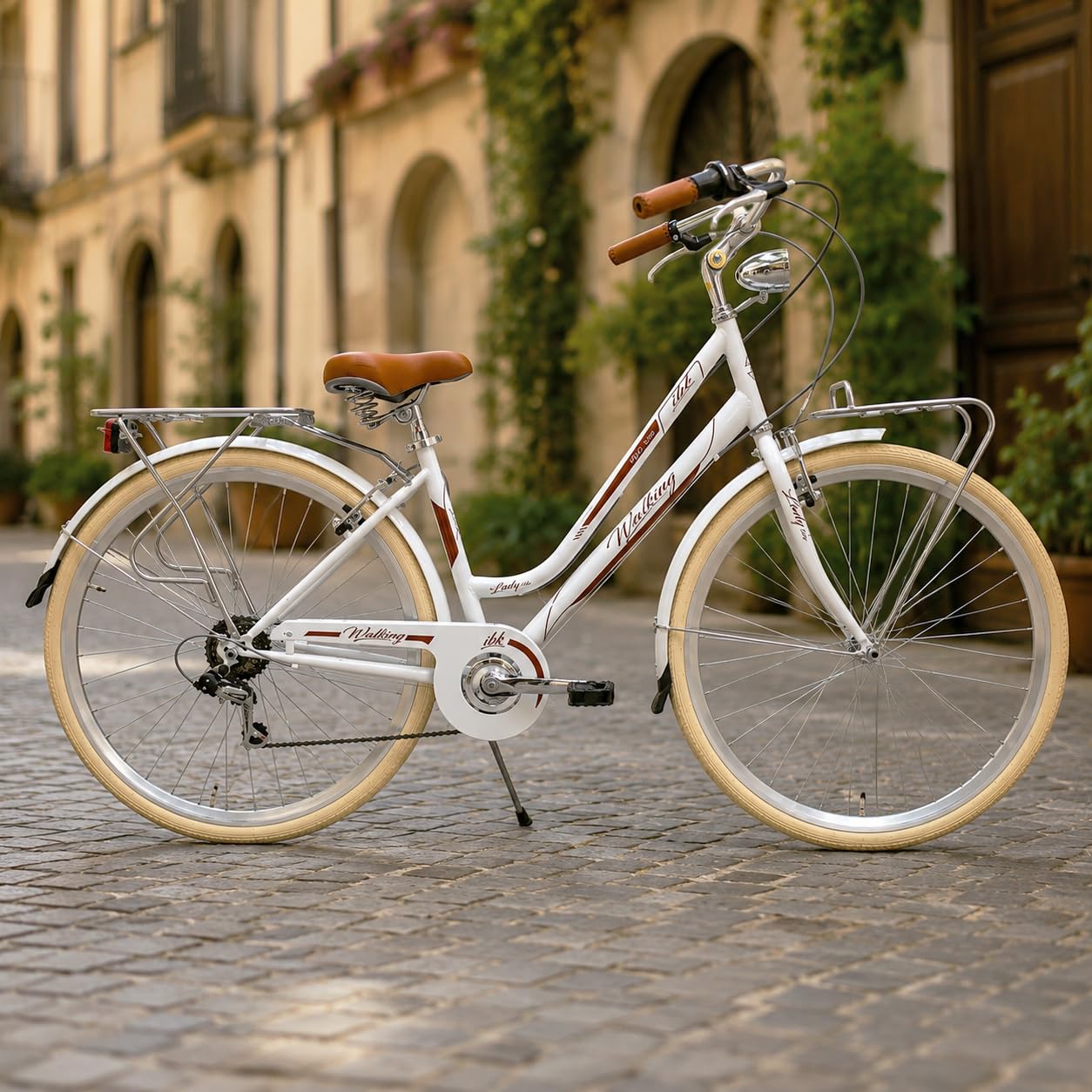 IBK Walking City Bike 28'' da Donna, Bicicletta da Passeggio, Cambio professionale 7 Velocità, Portapacchi e Porta Cestino inclusi