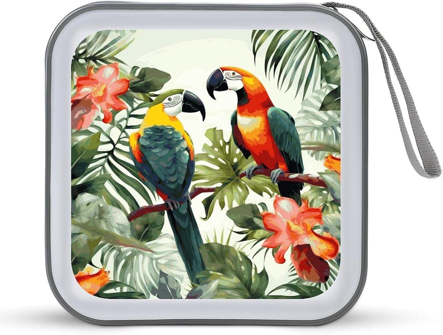 Toucans Parrot Palm Tree Leaves CD Case 40 Capacity CD/DVD Case Holder Disc Storage Organizer Wallet Bag Portable Zipper CD Case Holder for Car Home Office Travel