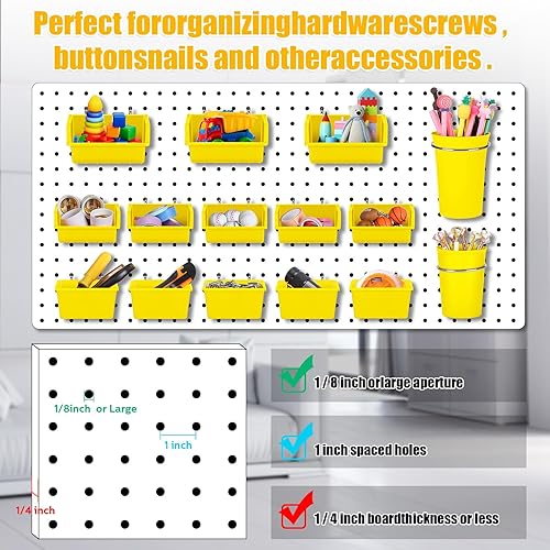 Miniatura 10 de Roowest Juego de 60 cubos de tablero de clavijas, organizador de pared con ganchos y bucles, surtido de ganchos para clavijas, accesorio organizador