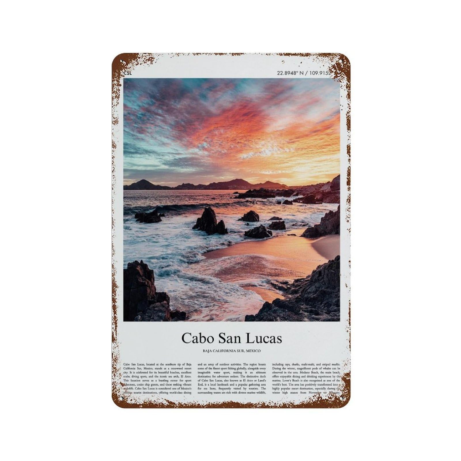 xiaoxiaoshen Cabo San Lucas Baja California Sur, Mexico City Scenery Wall Decor Art Metal Tin Poster Modern Home Decor Art Home Bar Shop Decorations Vintage Sign 30x20cm