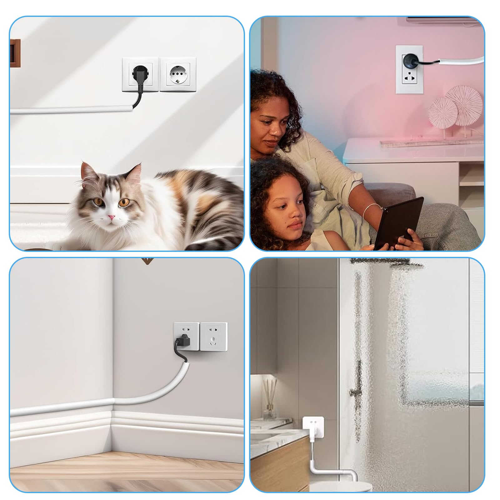 Wall Cord Hider 78 Inch, Self Adhesive Wire Cable Hider Cord Cover for 2 Cords, Flexible Silicone Cable Concealer for Extension Cord Management W0.6in H0.4in White — view 6