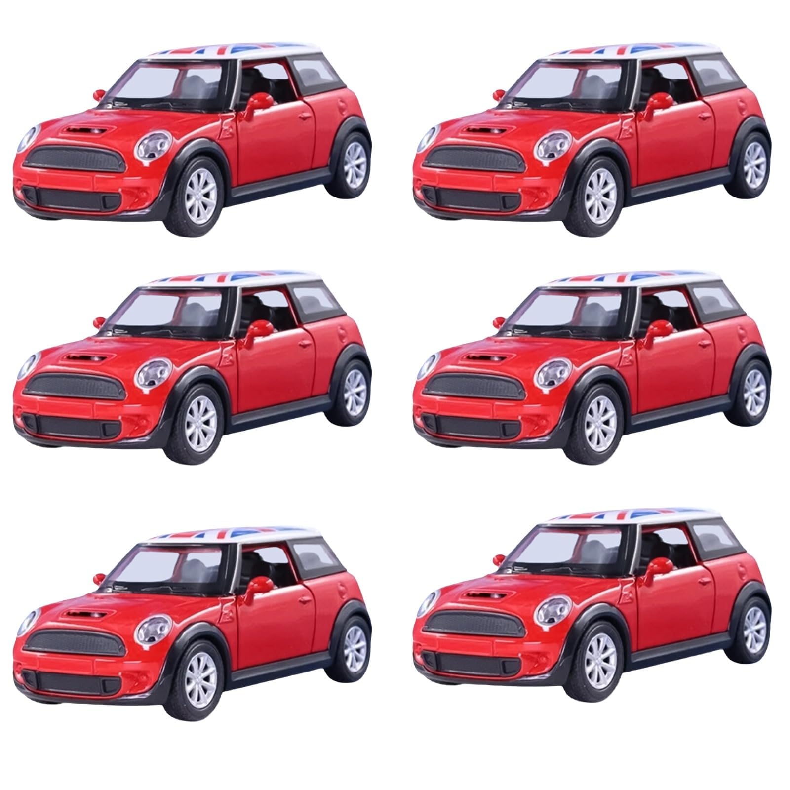 PNJB Mini Sports Car, Scale 1:22, Die-Cast Collectible, Pull-Back Racing Model, Classic Style, Fun for Children, Red (6 Pcs)