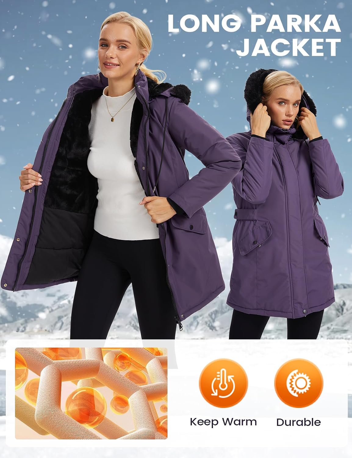 Arssm Womens Winter Puffer Coat Thicken Fleece Lined Long Parka Jacket Warm Hooded Waterproof Outerwear