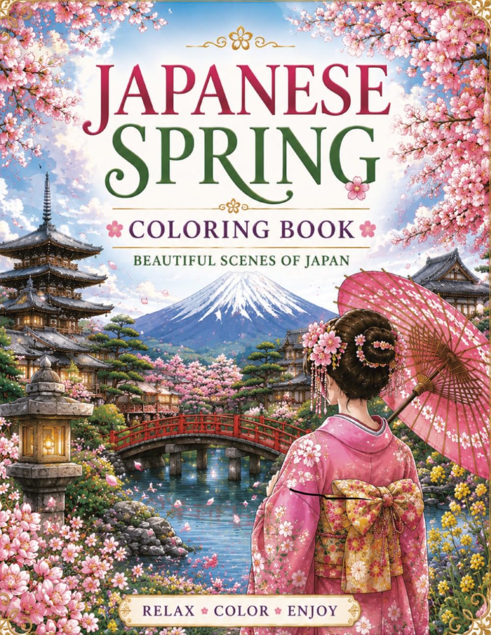 Japanese Spring Coloring Book: Beautiful Scenes of Japan for Relaxation and Mindful Coloring (Seasons of Japan Coloring Book Series)