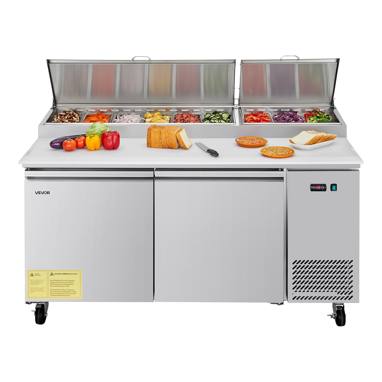 Photo 1 of VEVOR 67" Commercial Refrigerator Pizza Prep Table 20.3 Cu.Ft. 9 Pans