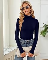 Vista 3 de Paquete de 2 camisas de cuello alto para mujer, manga larga, cuello alto, ajustadas, suaves, elásticas, térmicas, básicas, sin botones