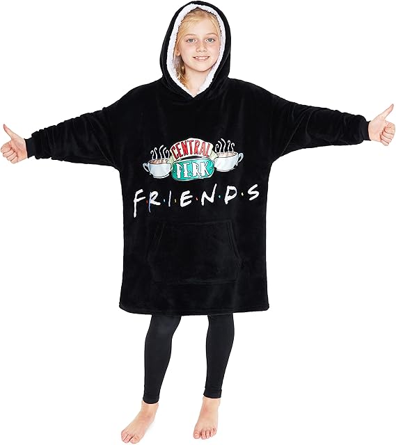 FRIENDS Hoodie for Girls Teens, Fleece Oversized Hoodie Blanket 7-14 Years (Black)