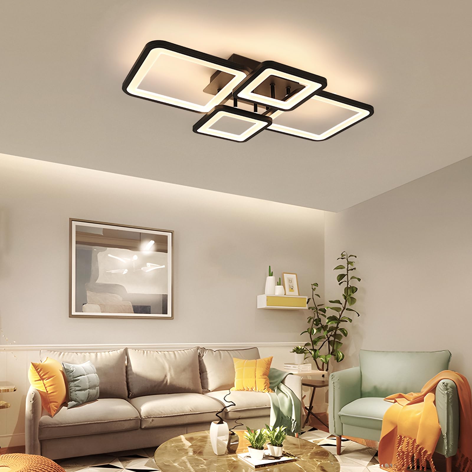 Toolight - Lámpara de techo LED, regulable con mando a distancia, 62 cm, para salón dormitorio, Negro | Toolight - Lámpara de techo LED, regulable con mando a distancia, 62 cm, para salón dormitorio