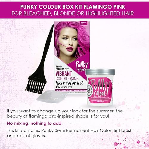 Miniatura 3 de Punky Kit de caja de color rosa flamenco para cabello decolorado, rubio o resaltado, tinte para el cabello no dañino, vegano, libre de PPD y
