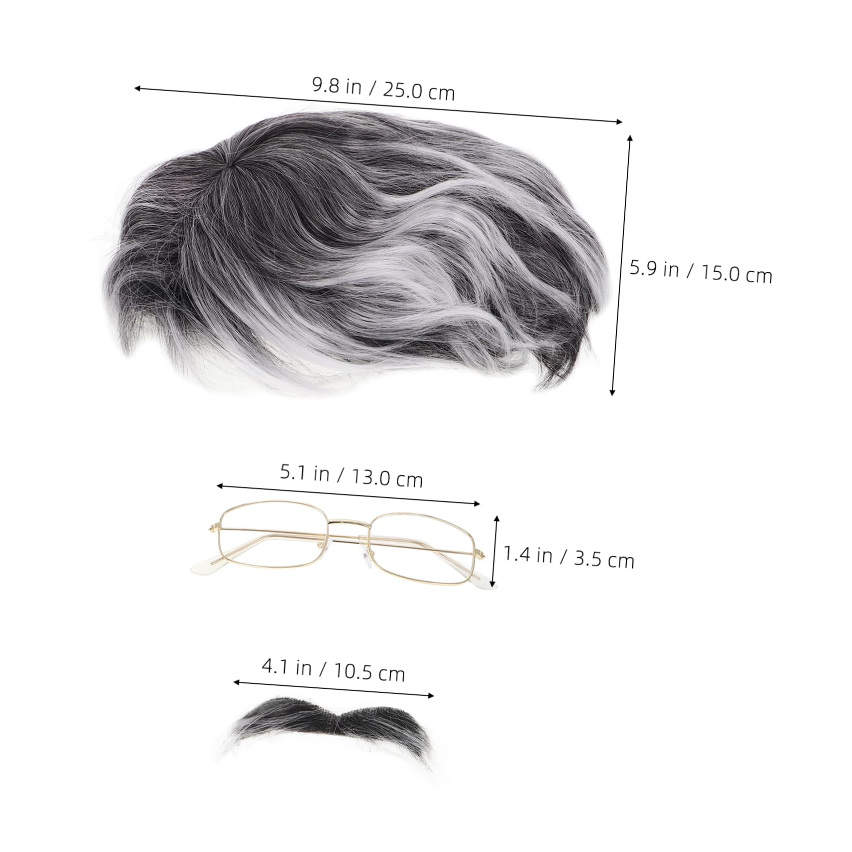 FRCOLOR Halloween Grandpa Costume Men Boys Old Man Dress up Suit with Wig and Glasses Detective Cosplay Kit for Party Theater