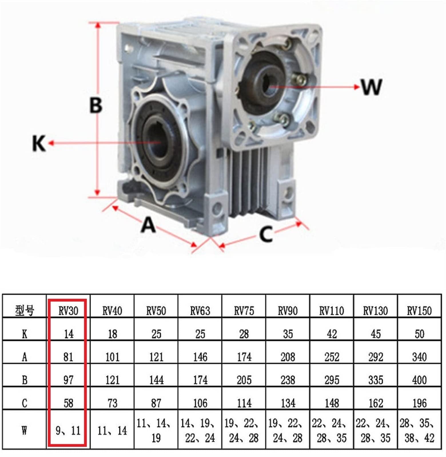 Motor paso a paso, 5: 1-80: 1 Reductor de gusanos Nmrv030 1 Eje de entrada de 1 mm Rv030 Reductor de velocidad de la caja de engranajes del gusano for NEMA 23 Motor(40 ratio 1,Flange 104X104)