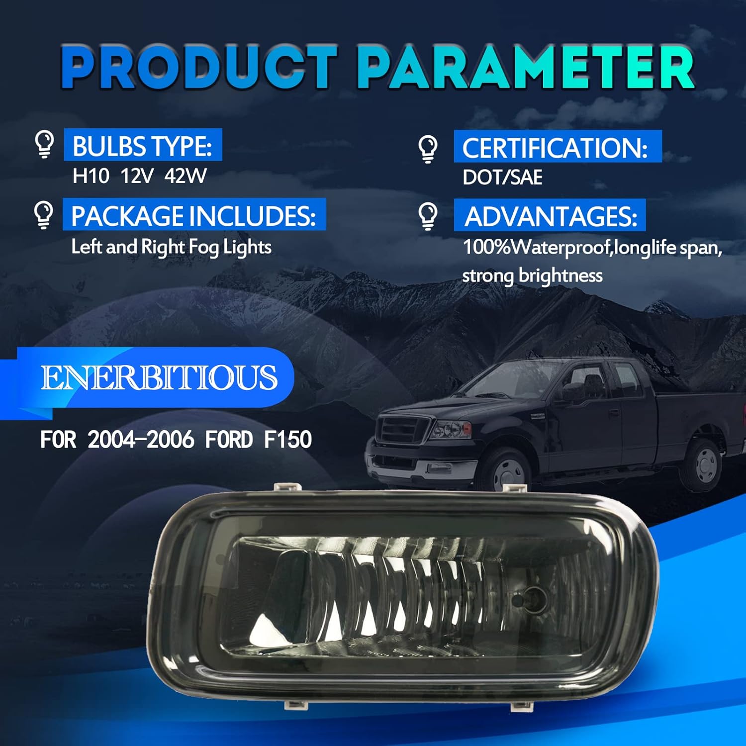 Fog Lights Lamps Replacement for 2004 2005 2006 Ford F150 F-150 OE Style Fog Light Compatible with H10 12V 42W Halogen Bulbs-Smoke Lens