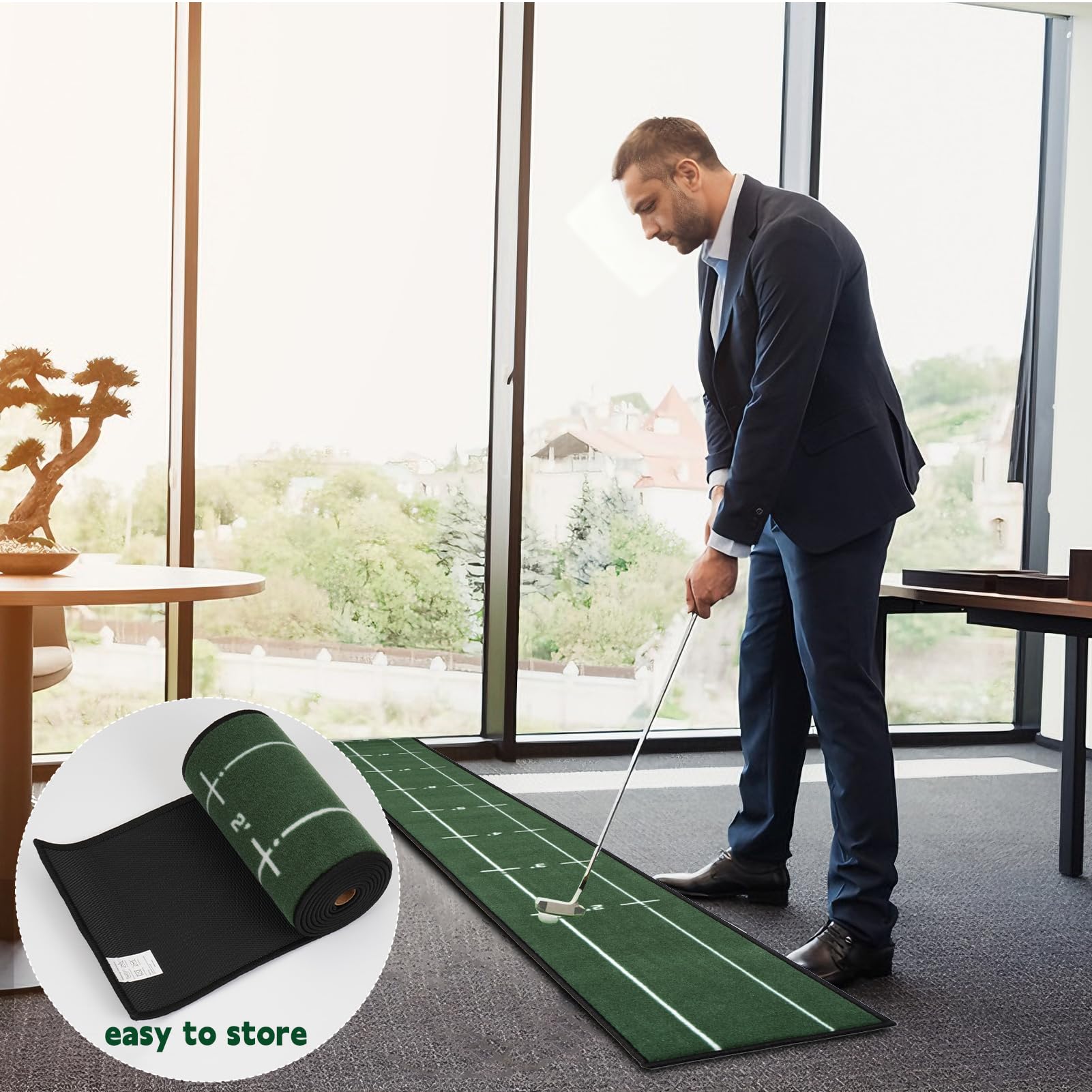 Rainmae Alfombrilla de golf para interiores de 30 cm de ancho y 280 cm de largo, para práctica de golf, ayuda a simular con pista de alineación y entrenamiento de putter