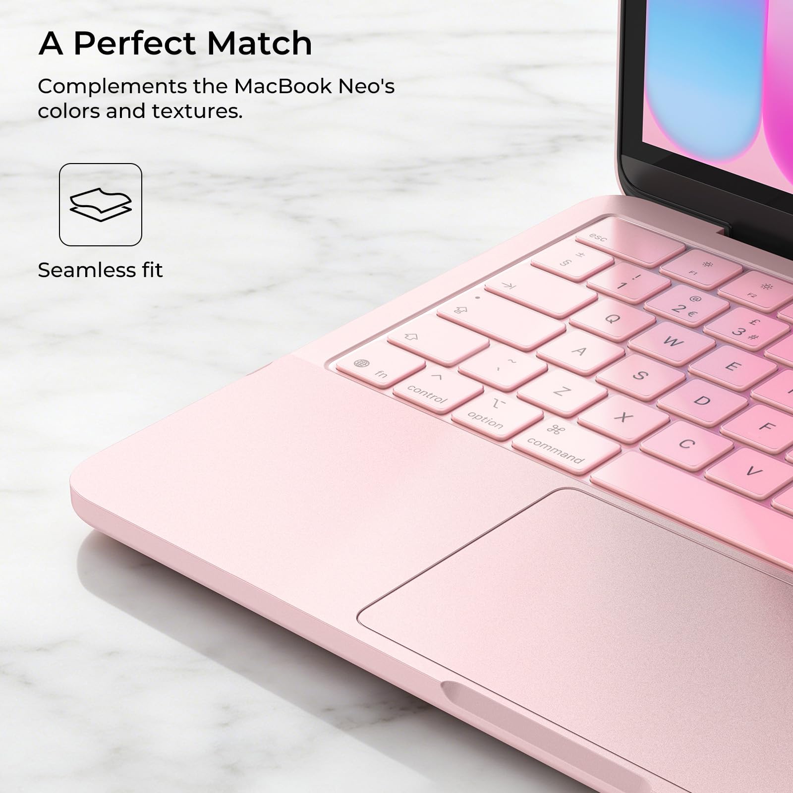EooCoo Ultrafino Protector de Teclado Compatible con MacBook Neo de 13 Pulgadas (2026), Chip A3404 A18 Pro [Color Oficial 100% Idéntico], Diseño EU con Reposamanos y Protector de Trackpad - Rosa